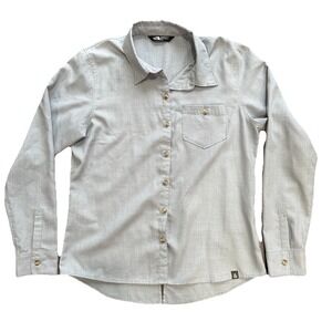 The North Face Shirt Womens Medium Gray‎ Twill Long Sleeve Speckled Hike Gorp